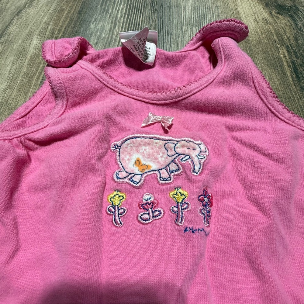2000s Vintage Carters Footed overall Pink Elephant Floral Y2KBaby Kidcore